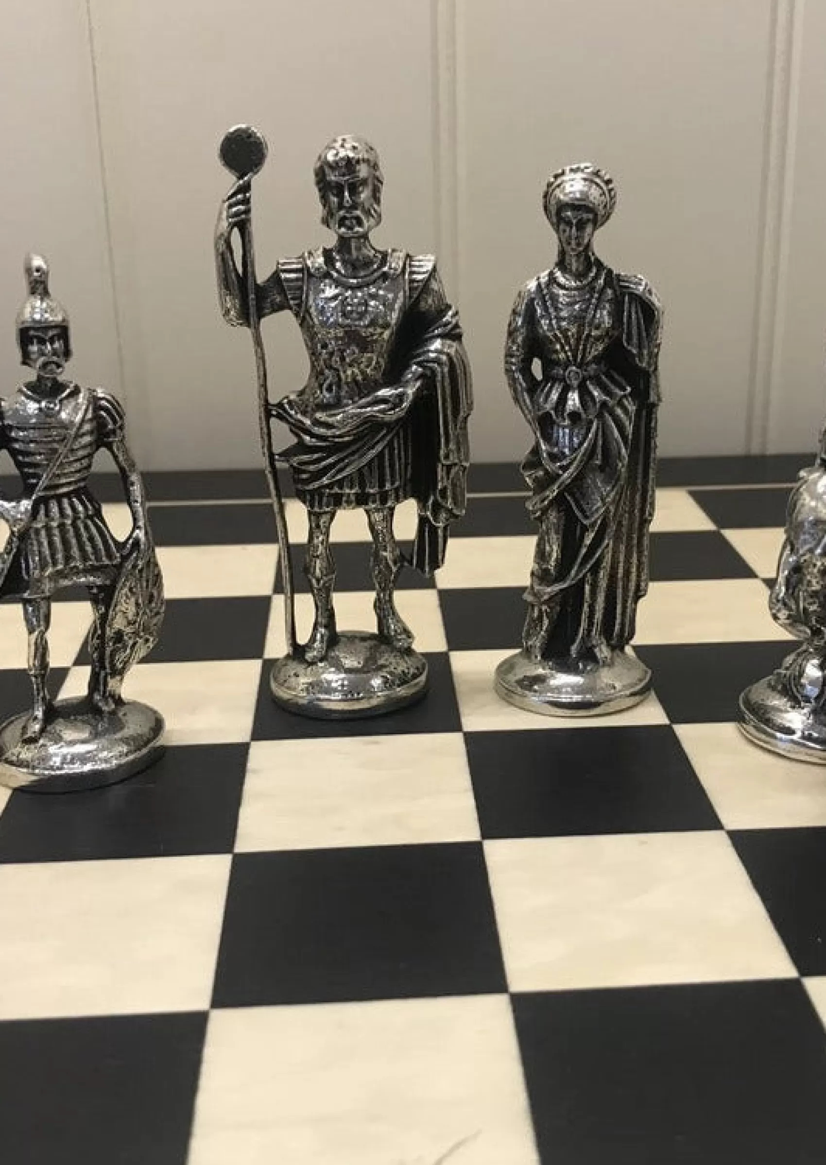 Irish Ornaments^Mullingar Pewter Chess Set and Board | Roman