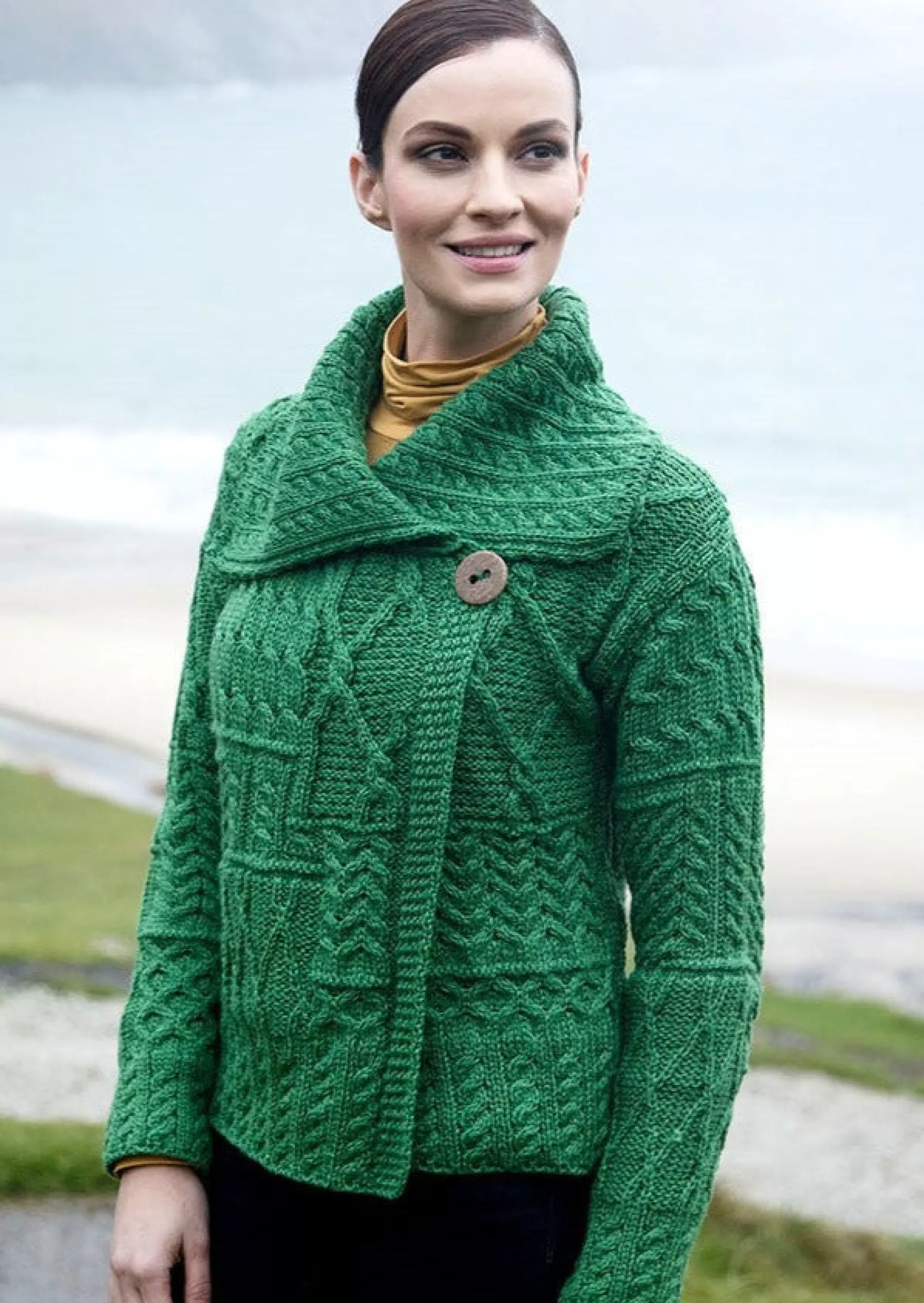 Aran Sweaters | Aran Cardigans^Aran Woollen Mills Patchwork Ladies Aran Cardigan | Green