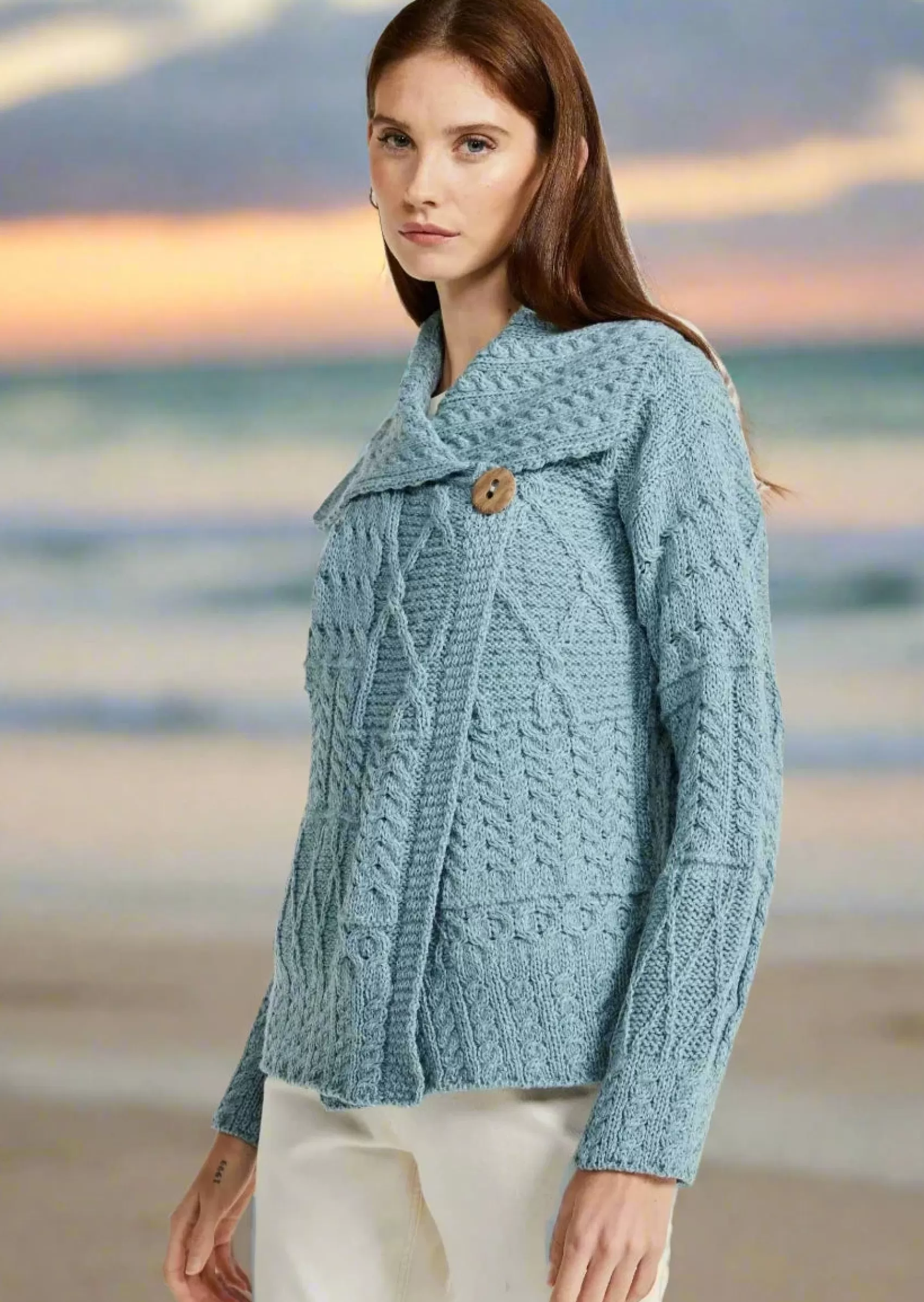 Aran Sweaters | Aran Cardigans^Aran Woollen Mills Patchwork Ladies Aran Cardigan | Mist Marl