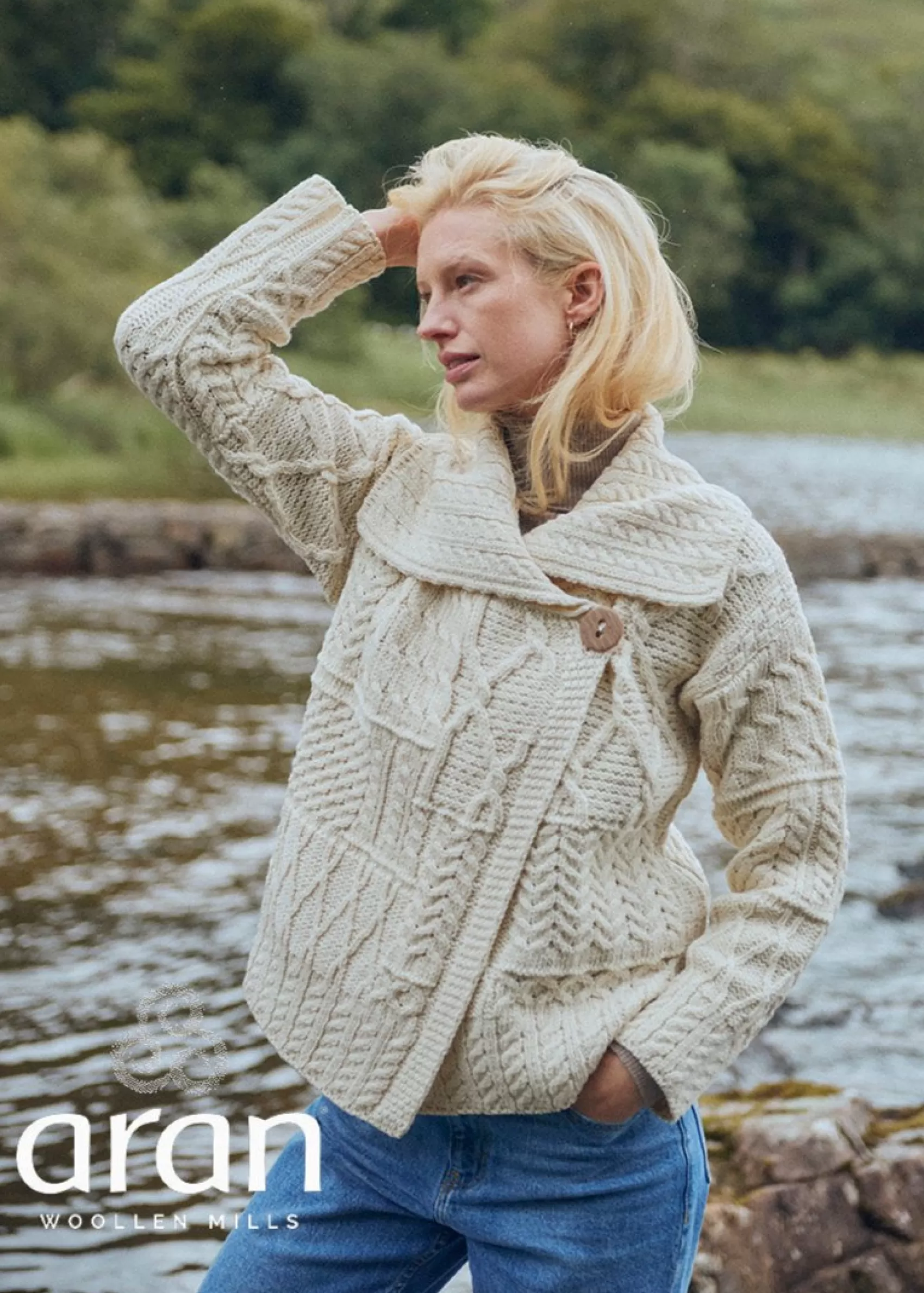 Aran Sweaters | Aran Cardigans^Aran Woollen Mills Patchwork Ladies Aran Cardigan | Natural