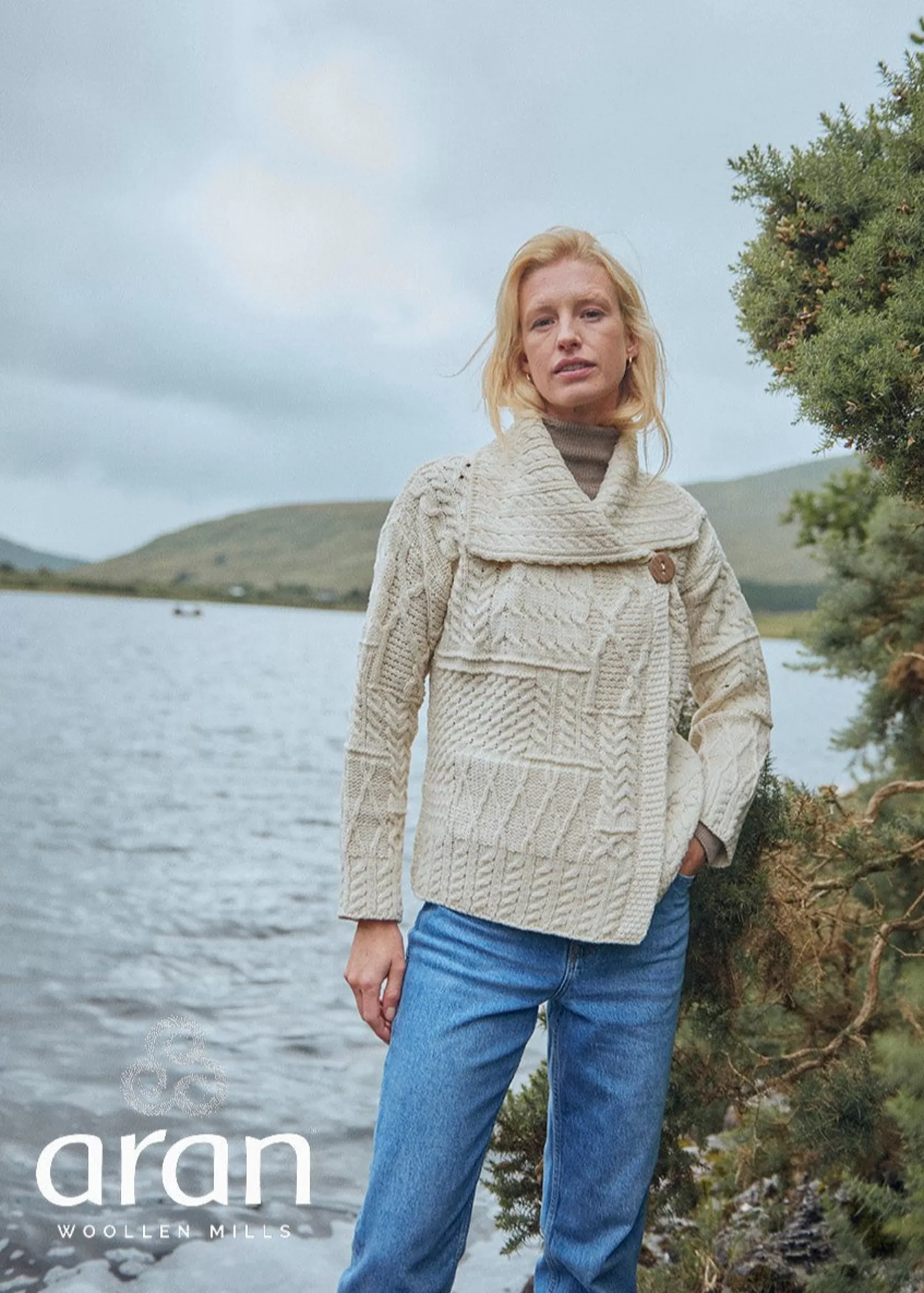 Aran Sweaters | Aran Cardigans^Aran Woollen Mills Patchwork Ladies Aran Cardigan | Natural