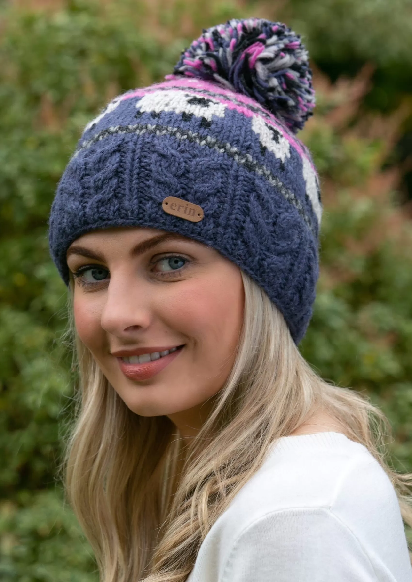 Hats & Caps^Erin Knitwear Pink Blue Aran Sheep Bobble Hat