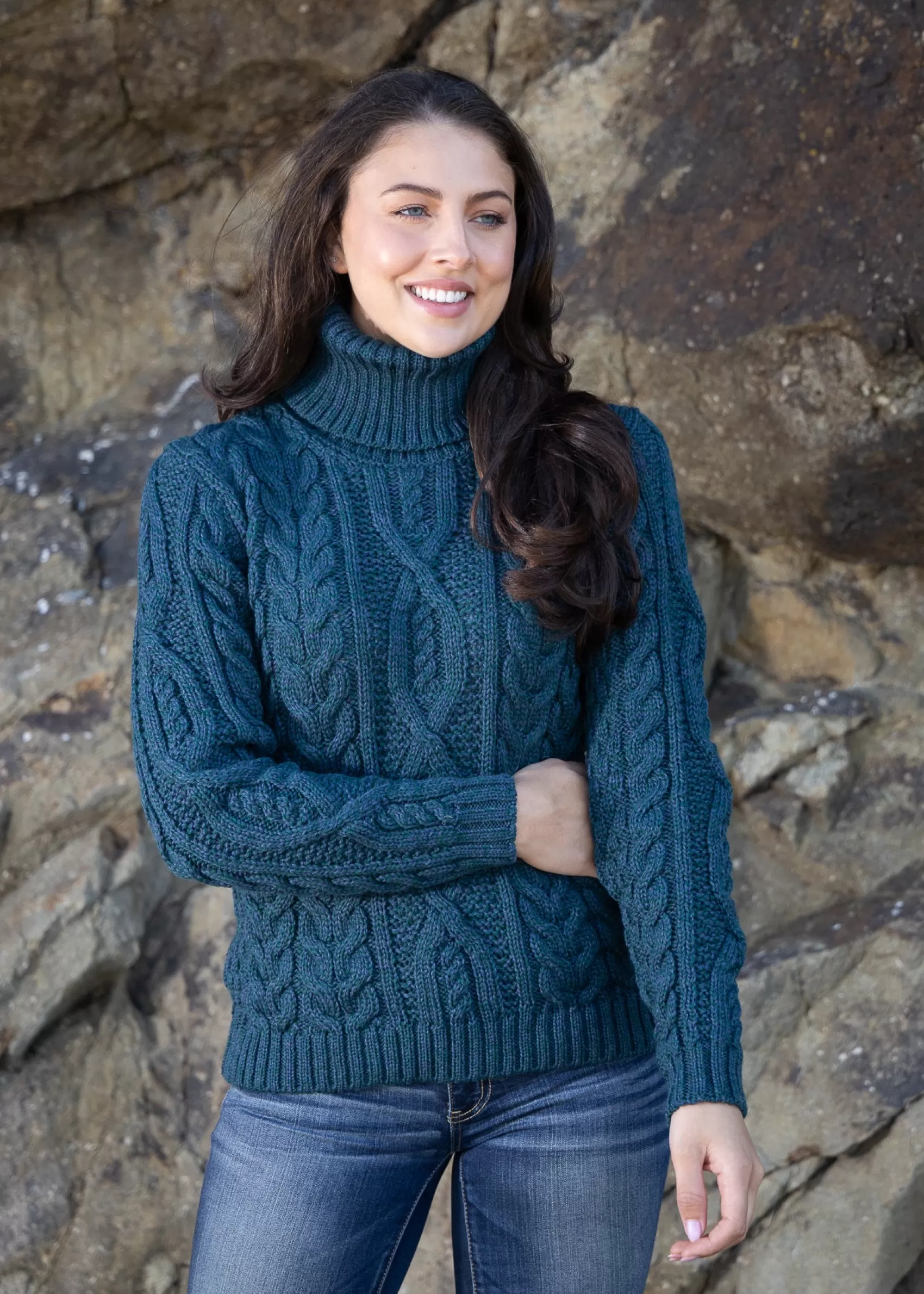 Aran Sweaters^Irelands Eye Knitwear Polo Neck Aran Sweater | Atlantic