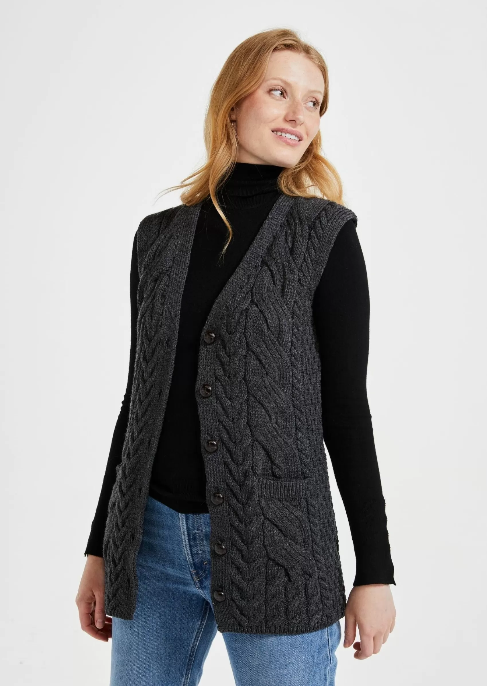 Aran Cardigans^Aran Woollen Mills Saoirse Aran Supersoft Cardigan | Charcoal