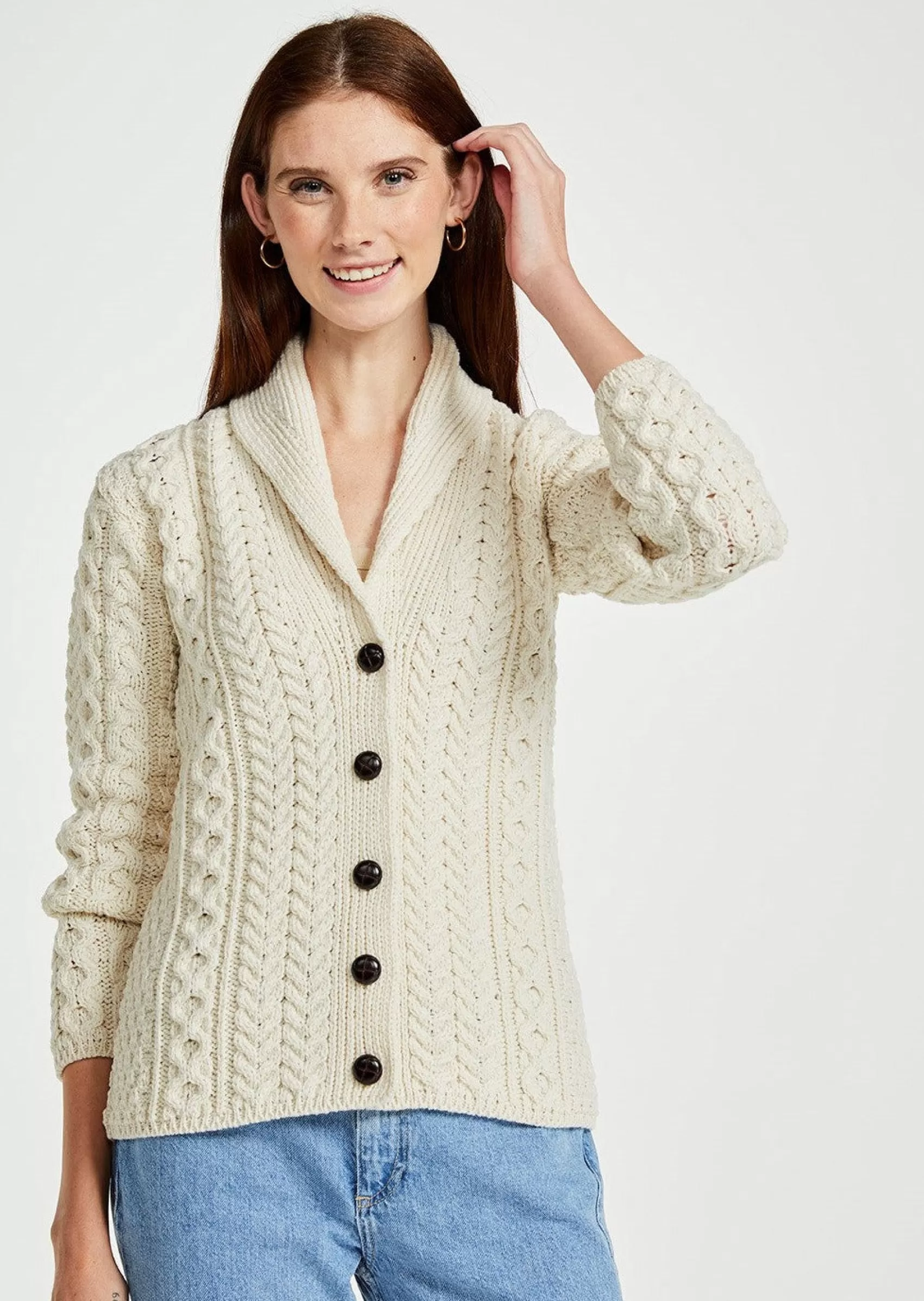 Aran Sweaters | Aran Cardigans^Aran Woollen Mills Shawl Collar Aran Cardigan | Natural