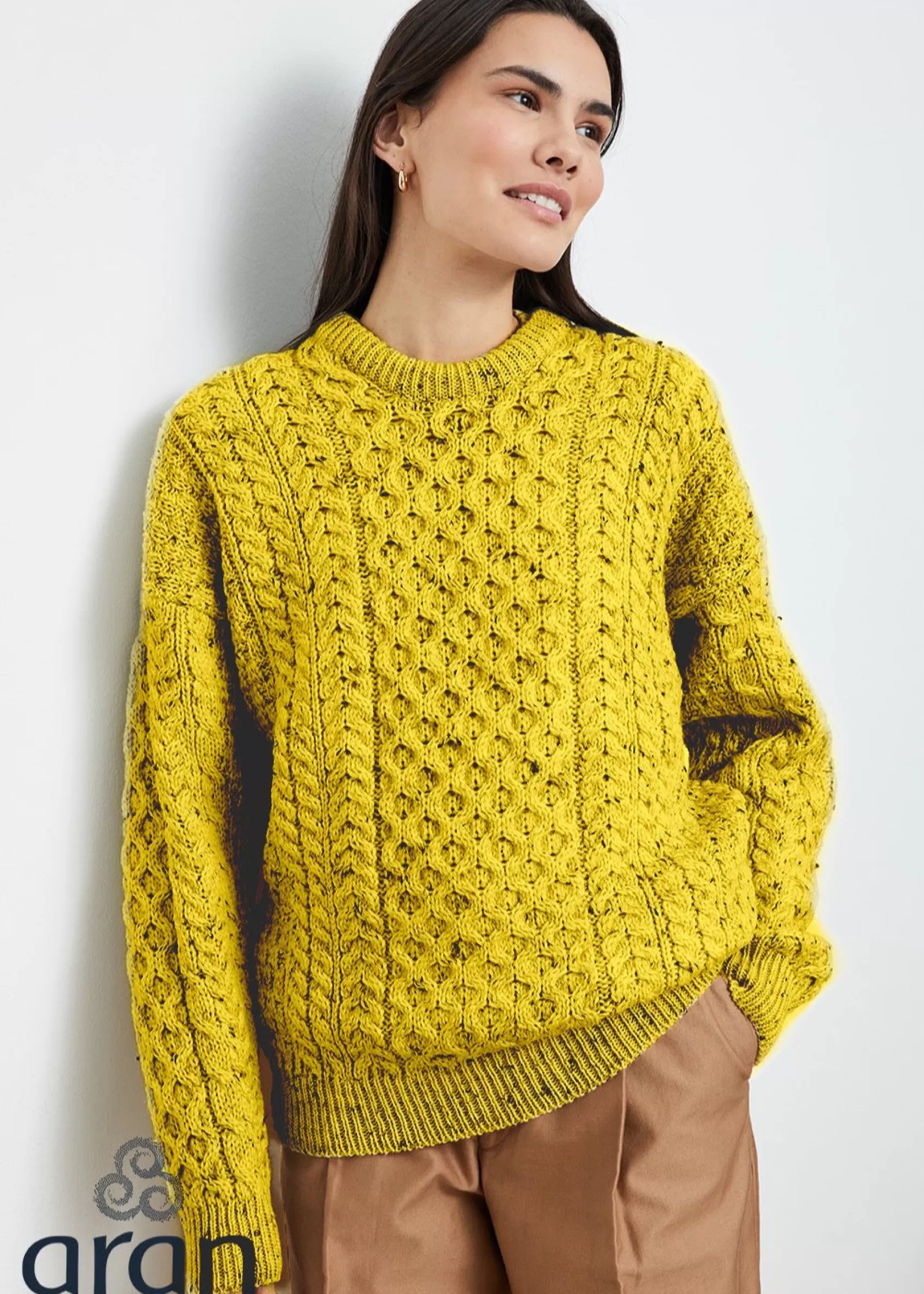 Aran Sweaters^Aran Woollen Mills Unisex Aran Crew Neck Merino Sweater | Sunflower