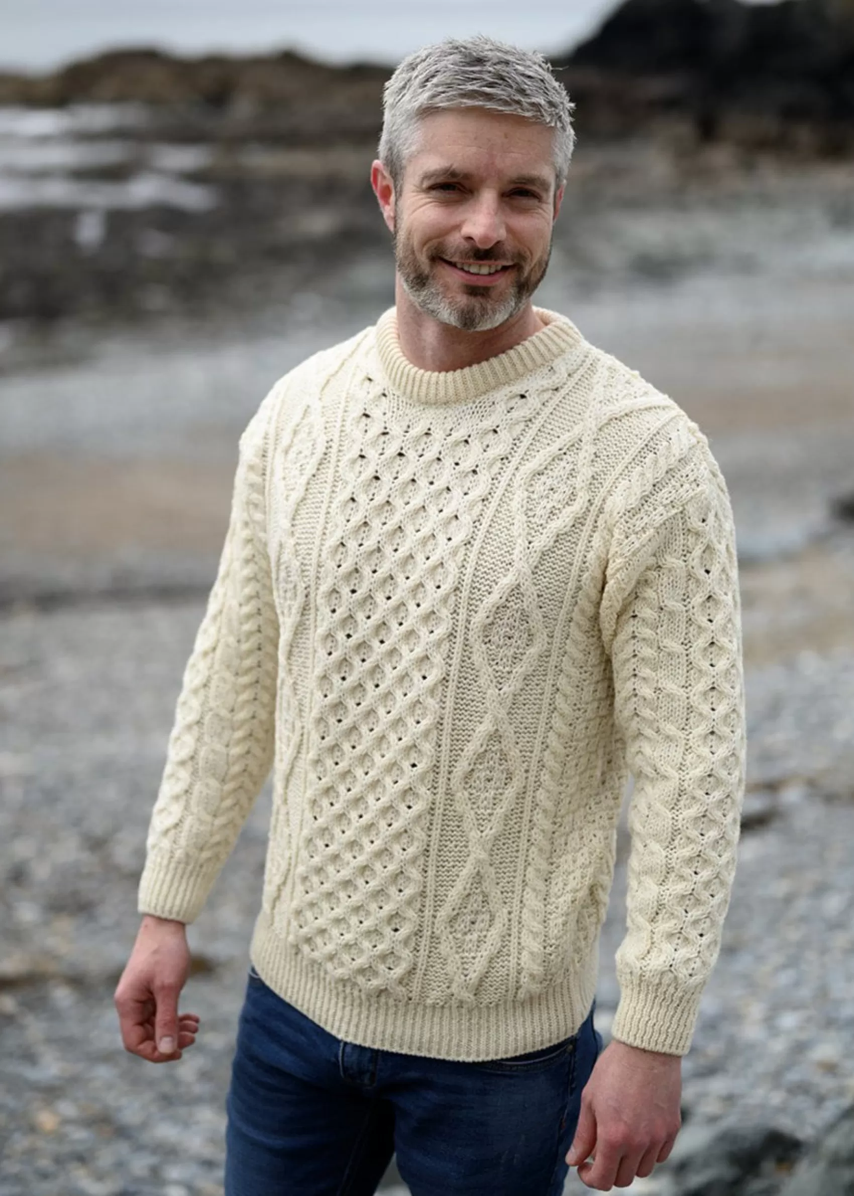 Aran Sweaters^Aran Woollen Mills Unisex Aran Wool Sweater | Natural