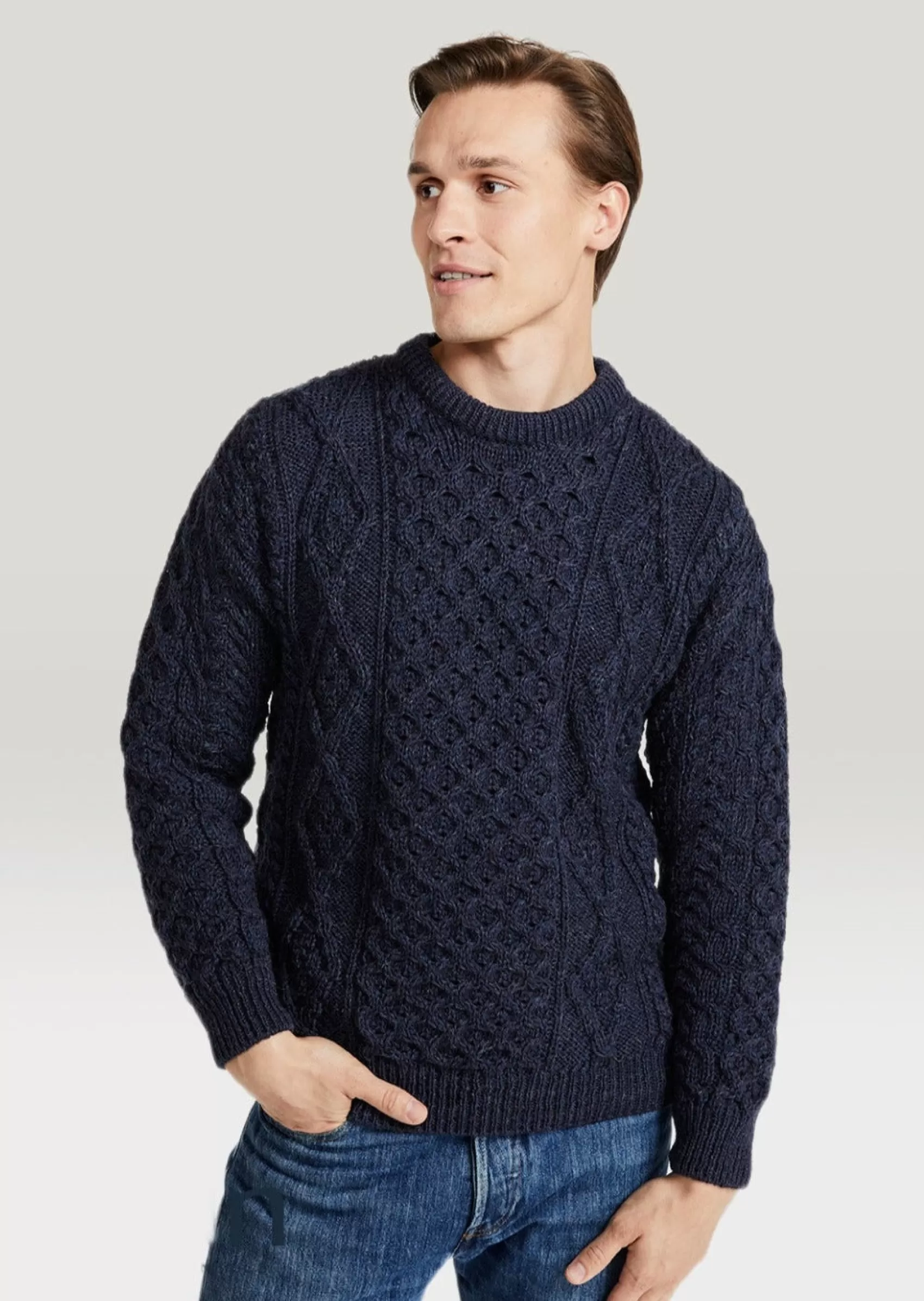 Aran Sweaters^Aran Woollen Mills Unisex Aran Wool Sweater | Navy