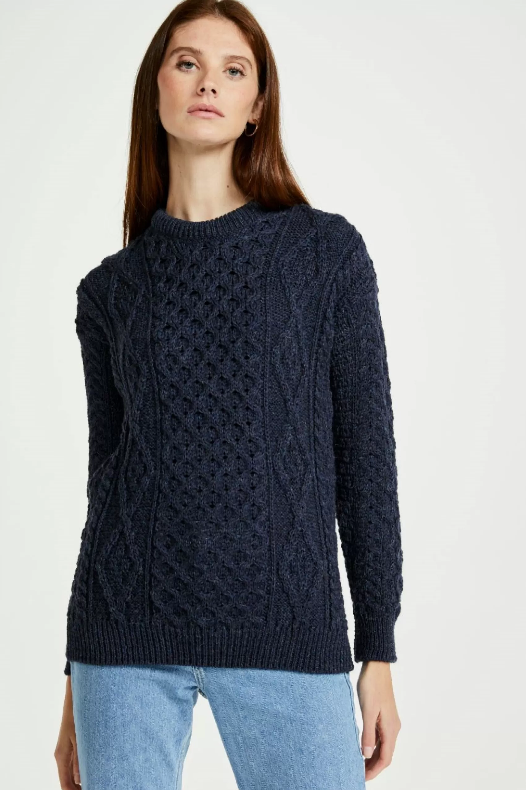 Aran Sweaters^Aran Woollen Mills Unisex Aran Wool Sweater | Navy