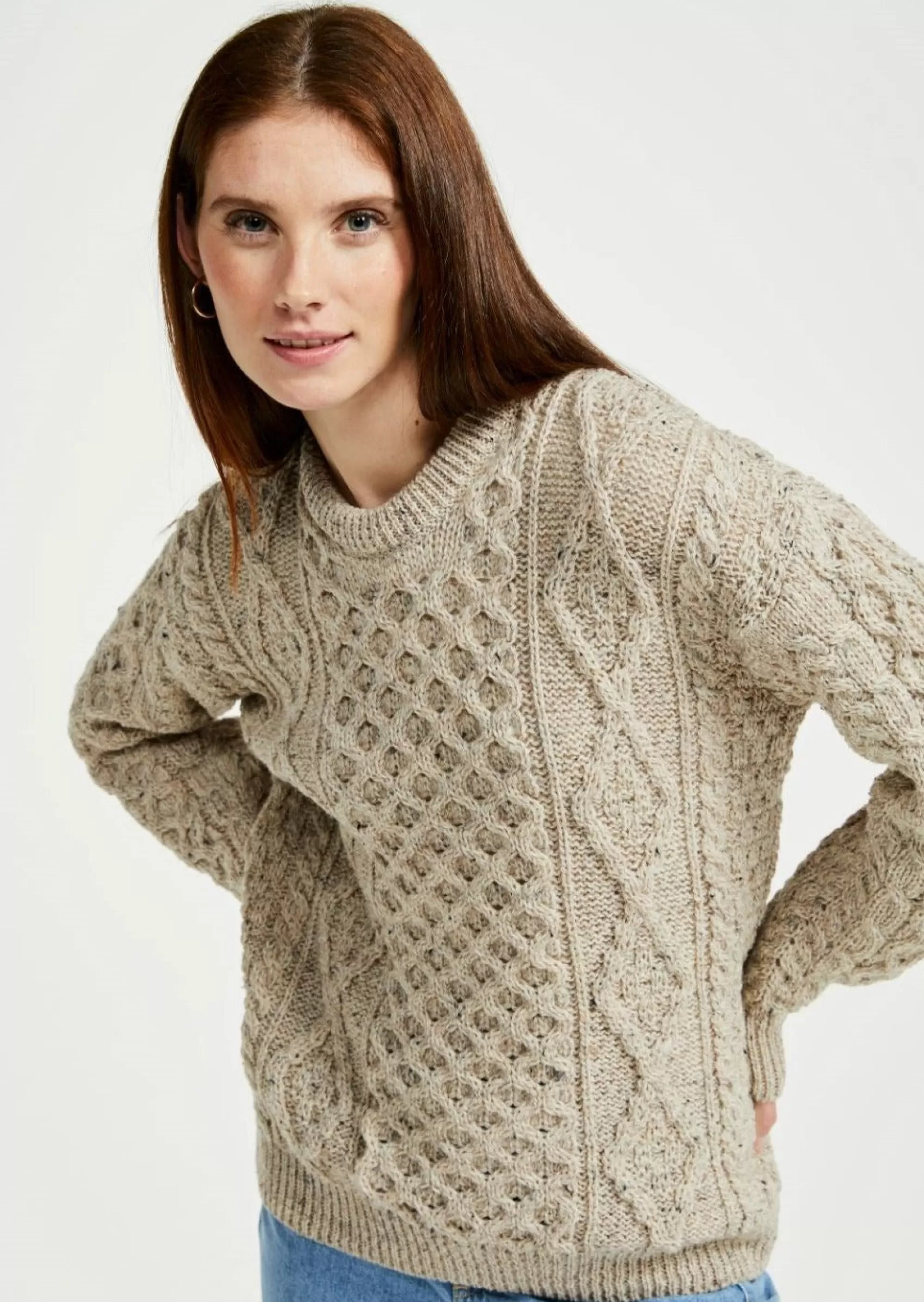 Aran Sweaters^Aran Woollen Mills Unisex Aran Wool Sweater | Oatmeal