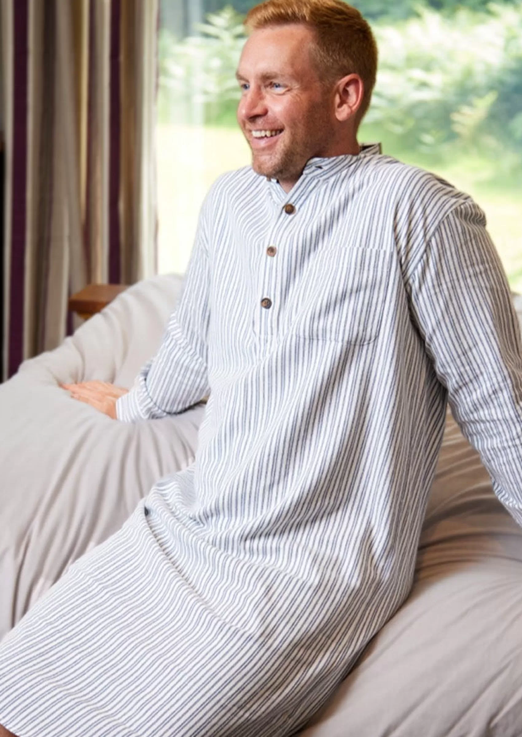 Traditional Shirts^Lee Valley Unisex Flannel Nightshirt | Blue Ivory Stripe