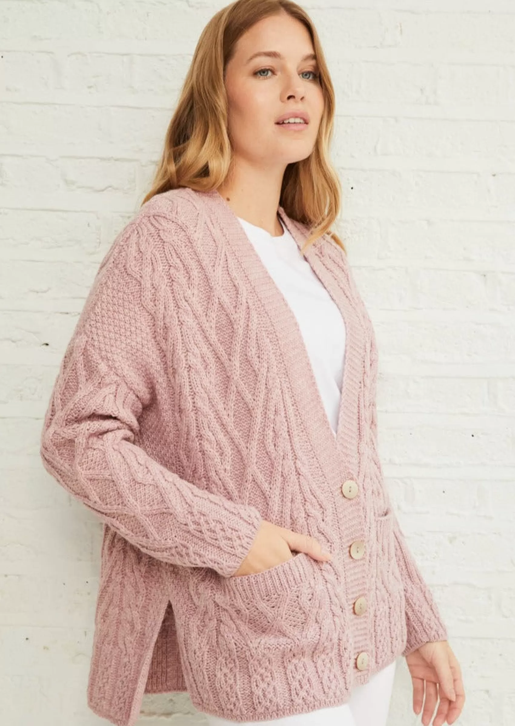 Aran Sweaters | Aran Cardigans^Aran Woollen Mills Valentia Aran Cardigan | Pink