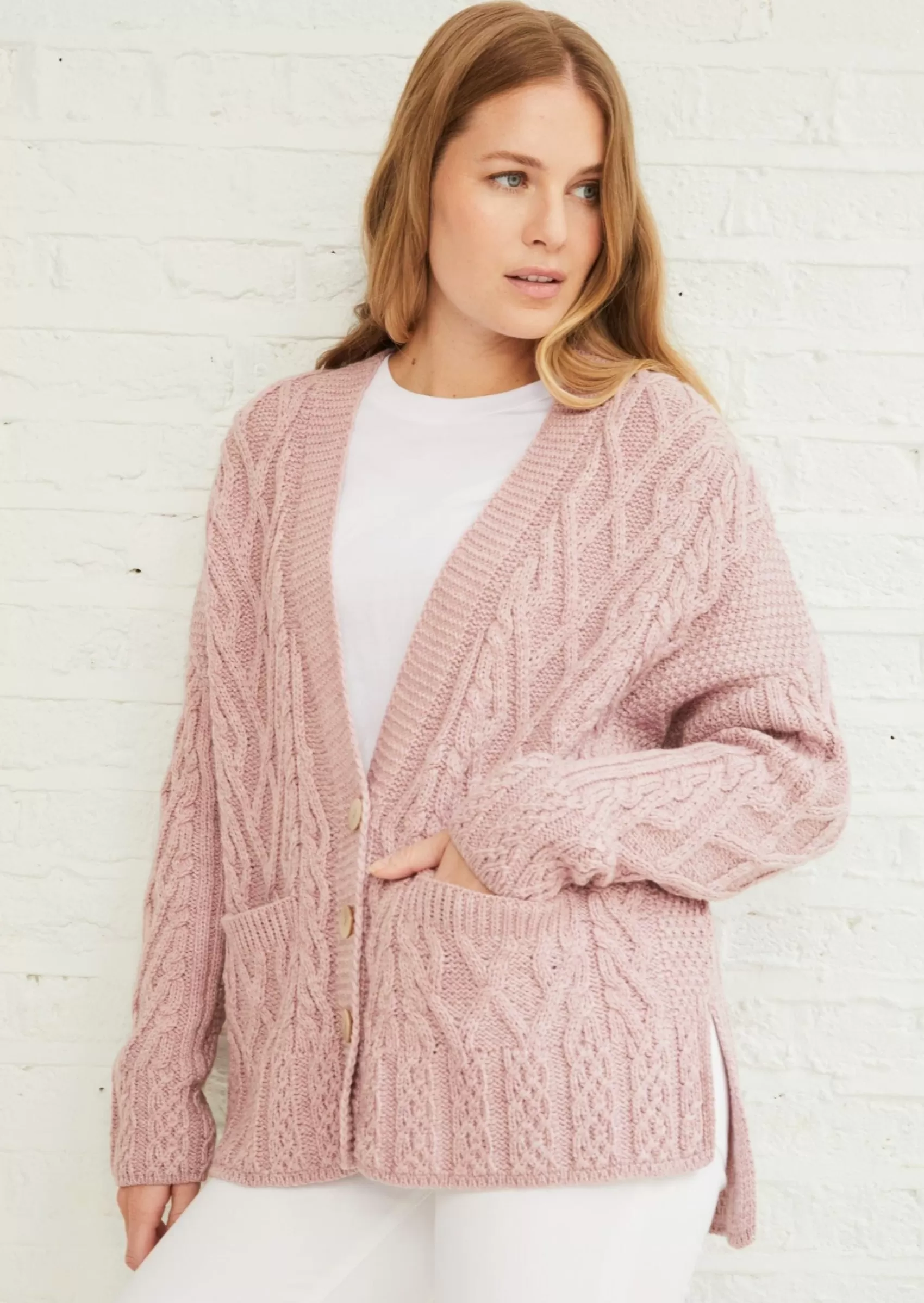 Aran Sweaters | Aran Cardigans^Aran Woollen Mills Valentia Aran Cardigan | Pink