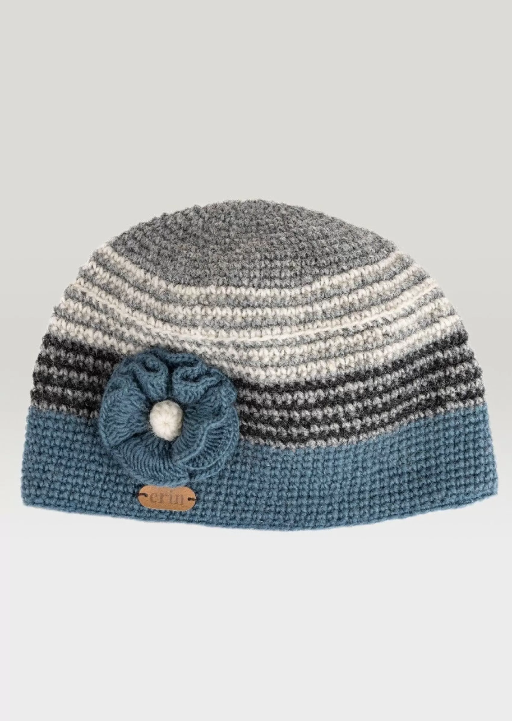 Hats & Caps^Erin Knitwear Women's Crochet Flower Cap | Denim Grey