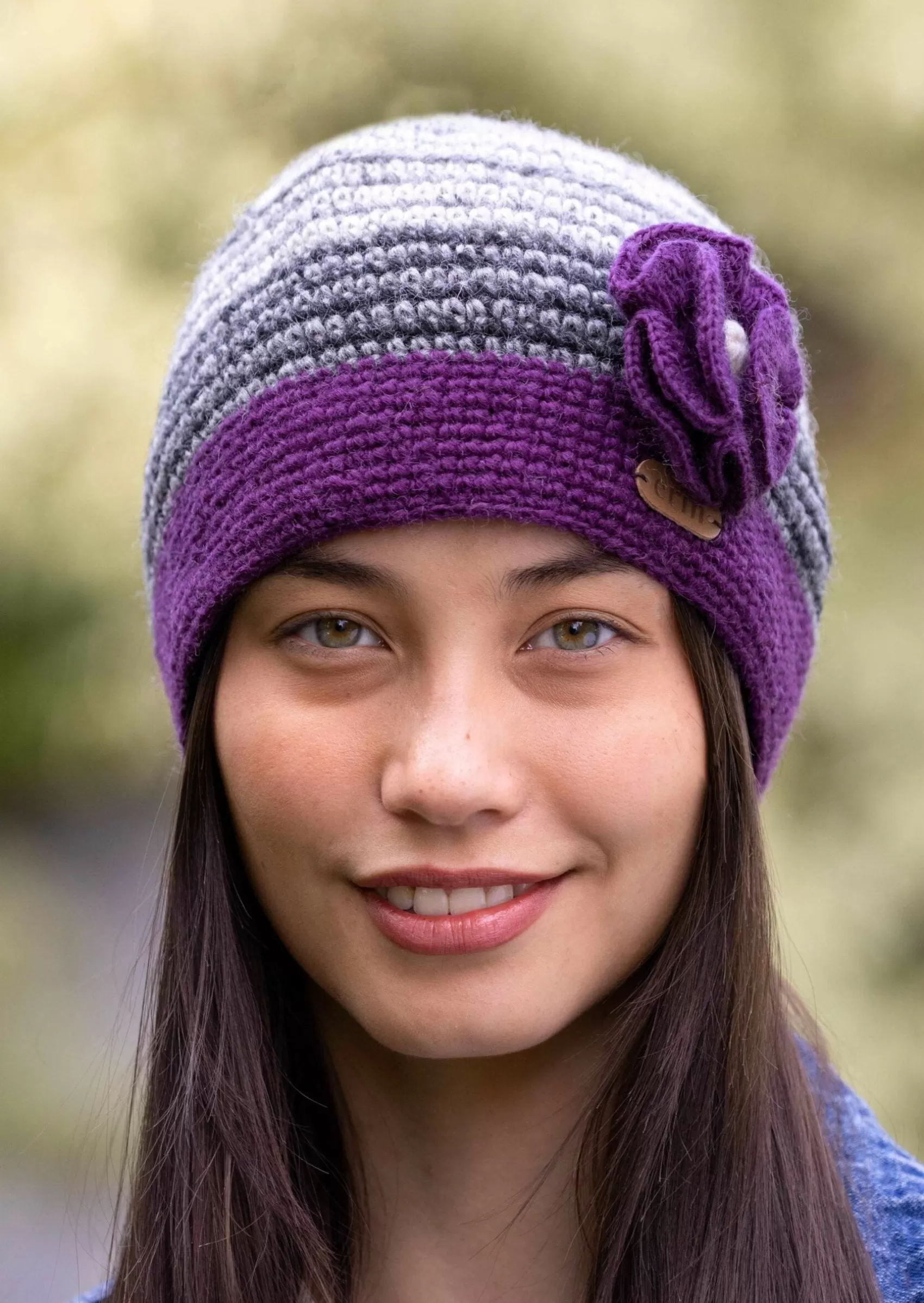 Hats & Caps^Erin Knitwear Women's Crochet Flower Cap | Purple Grey