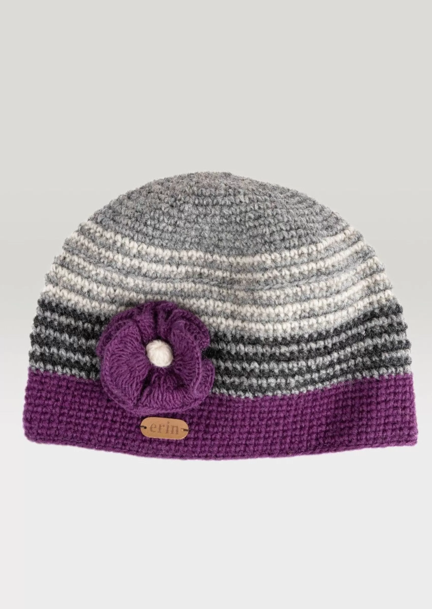 Hats & Caps^Erin Knitwear Women's Crochet Flower Cap | Purple Grey