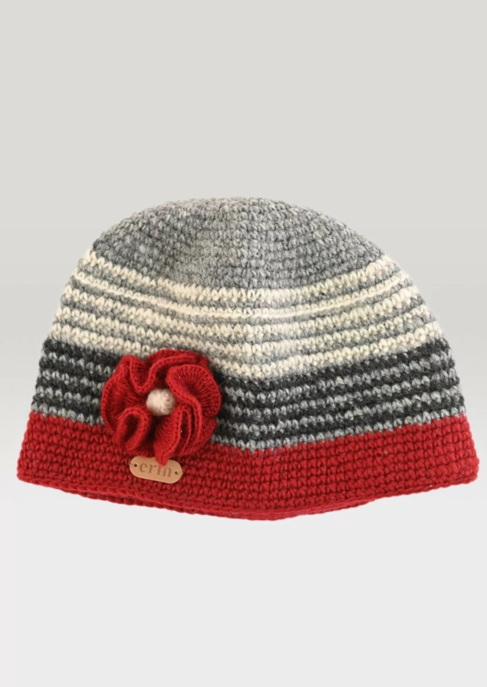 Hats & Caps^Erin Knitwear Women's Crochet Flower Cap | Red Grey