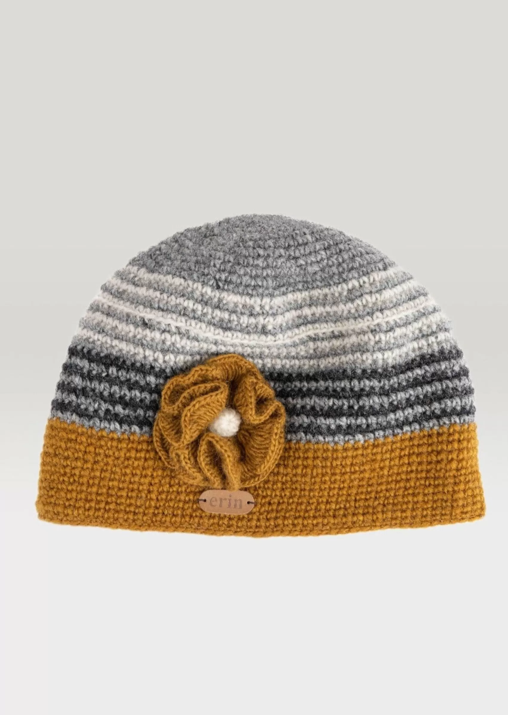 Hats & Caps^Erin Knitwear Women's Crochet Flower Cap | Yellow Grey