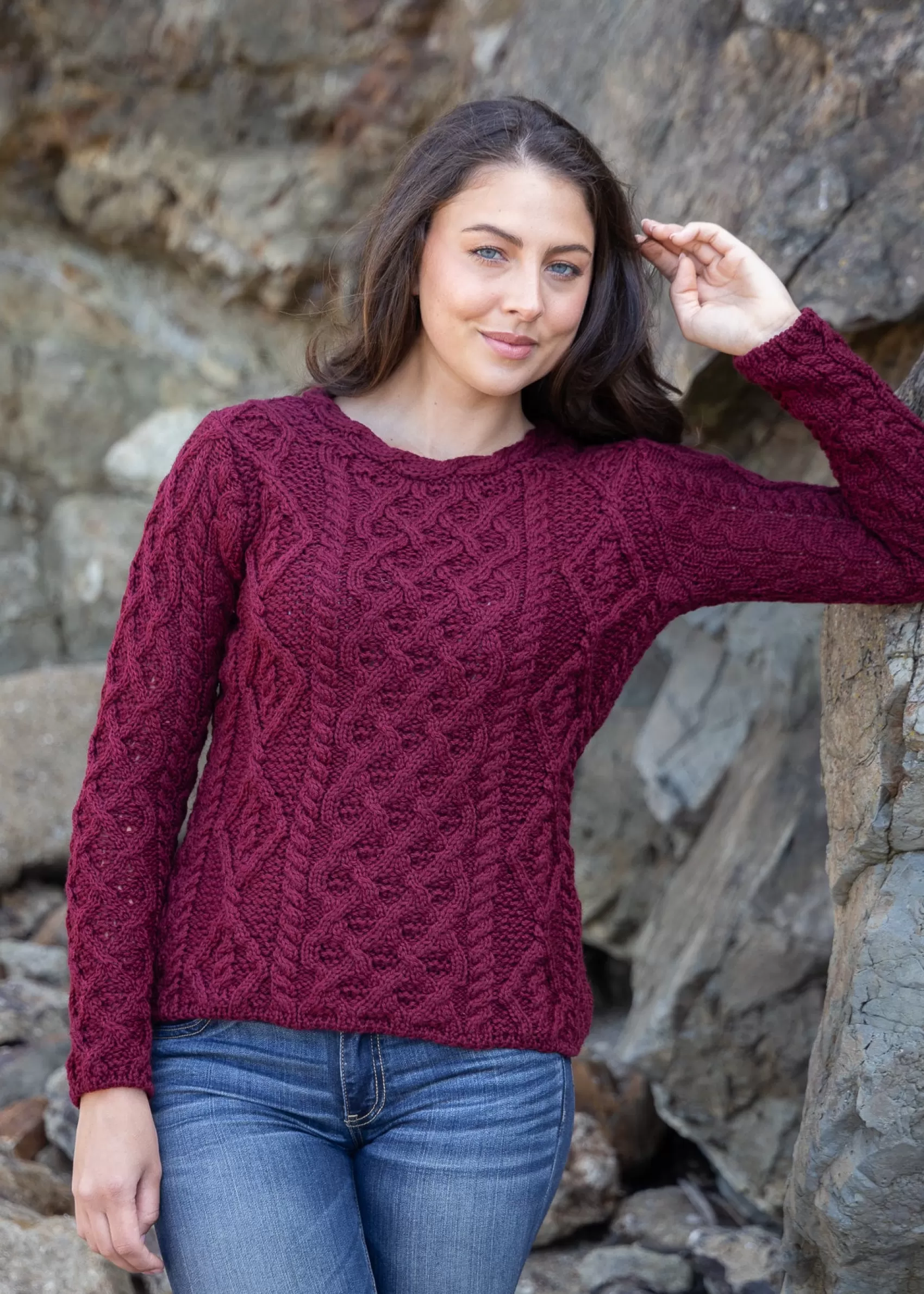 Aran Sweaters^Irelands Eye Knitwear Women's Lambay Aran Sweater | Claret