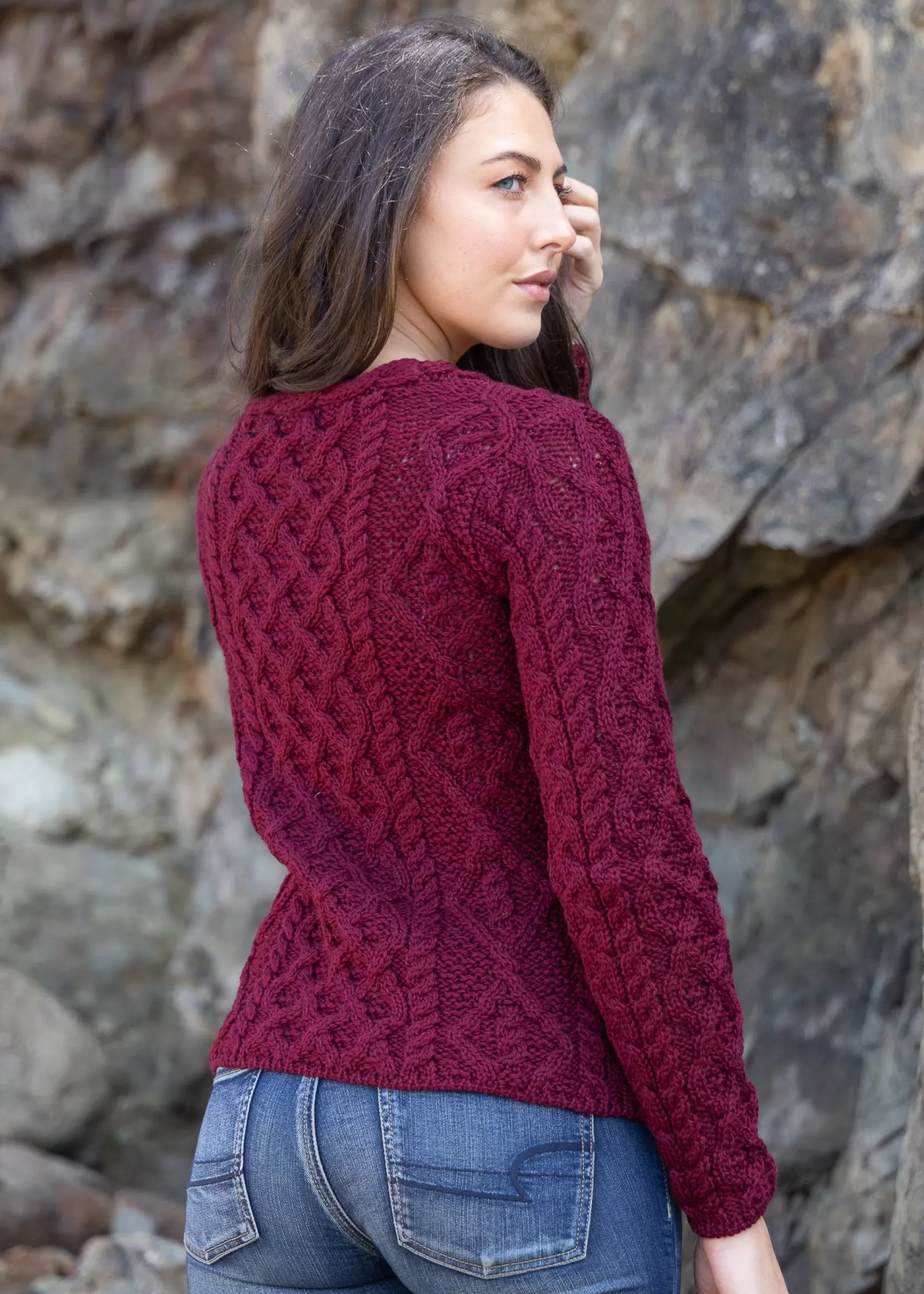 Aran Sweaters^Irelands Eye Knitwear Women's Lambay Aran Sweater | Claret