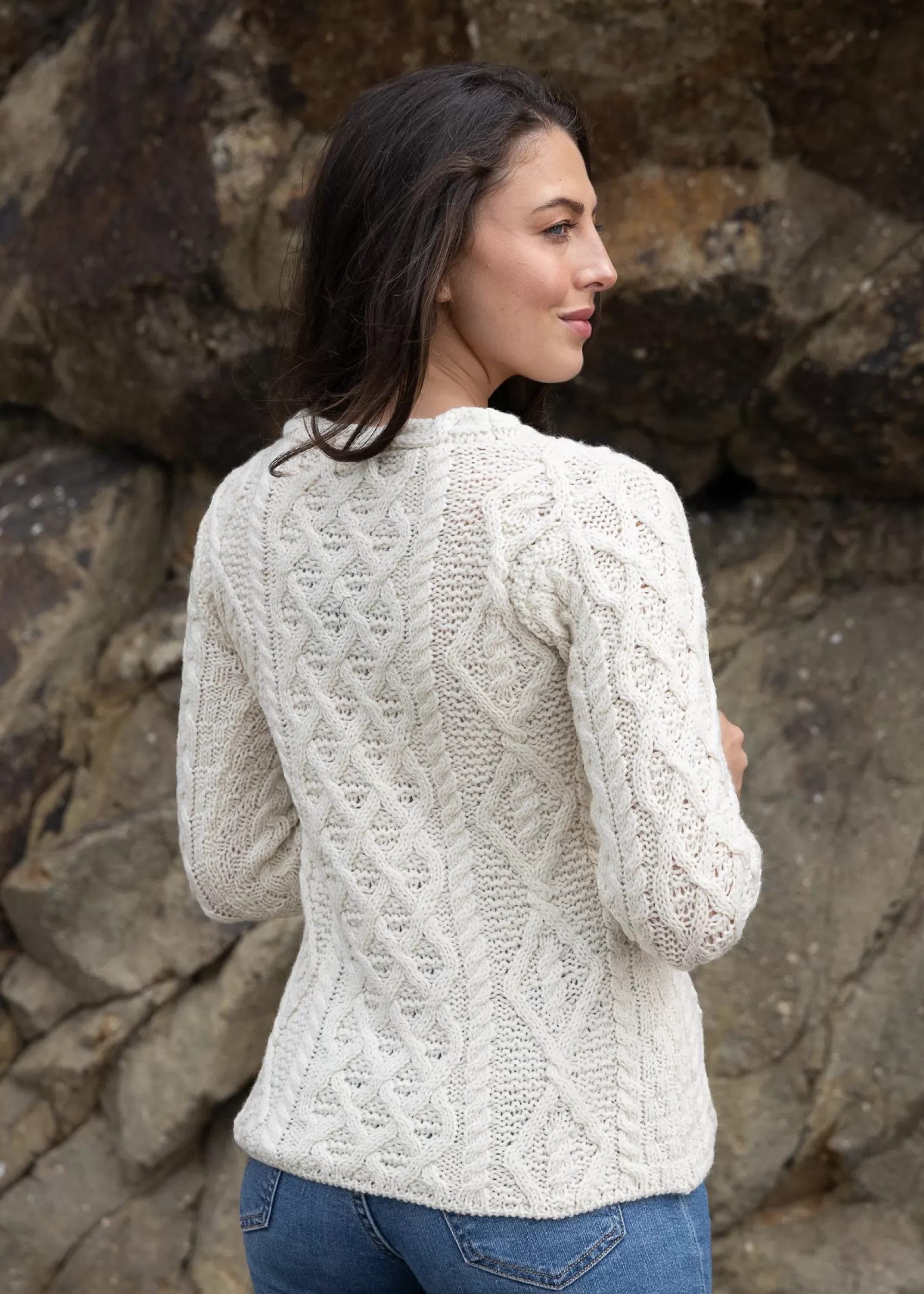 Aran Sweaters^Irelands Eye Knitwear Women's Lambay Aran Sweater | Natural