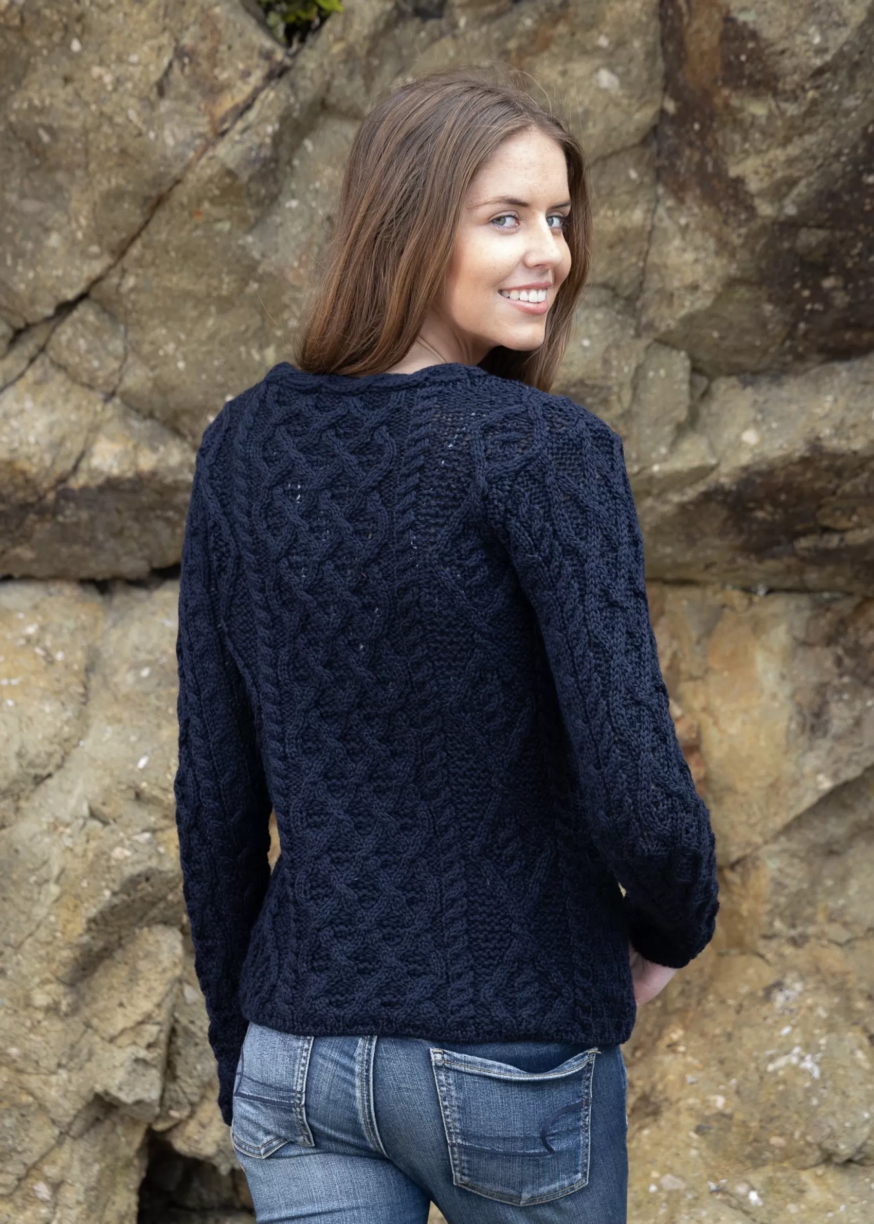 Aran Sweaters^Irelands Eye Knitwear Women's Lambay Aran Sweater | Navy