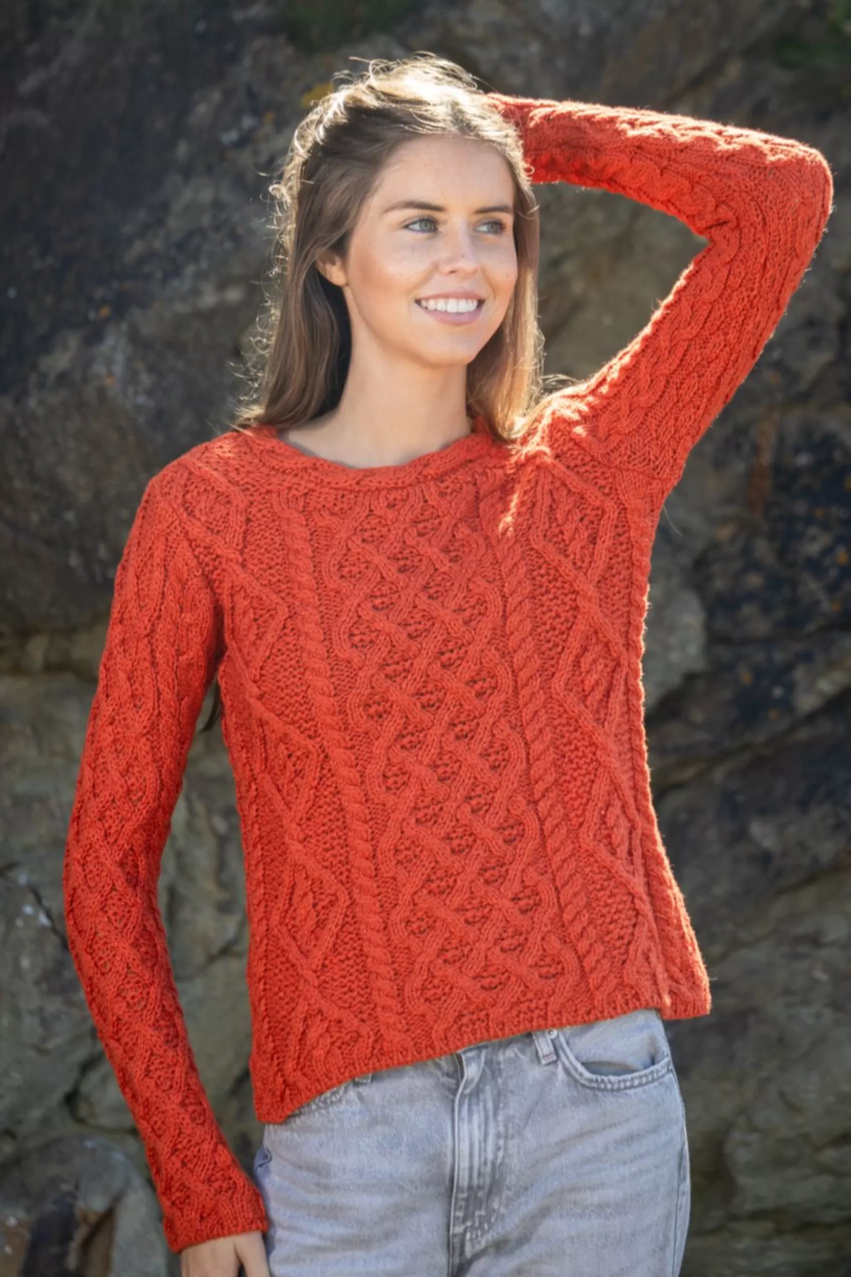 Aran Sweaters^Irelands Eye Knitwear Women's Lambay Aran Sweater | Orange Marl