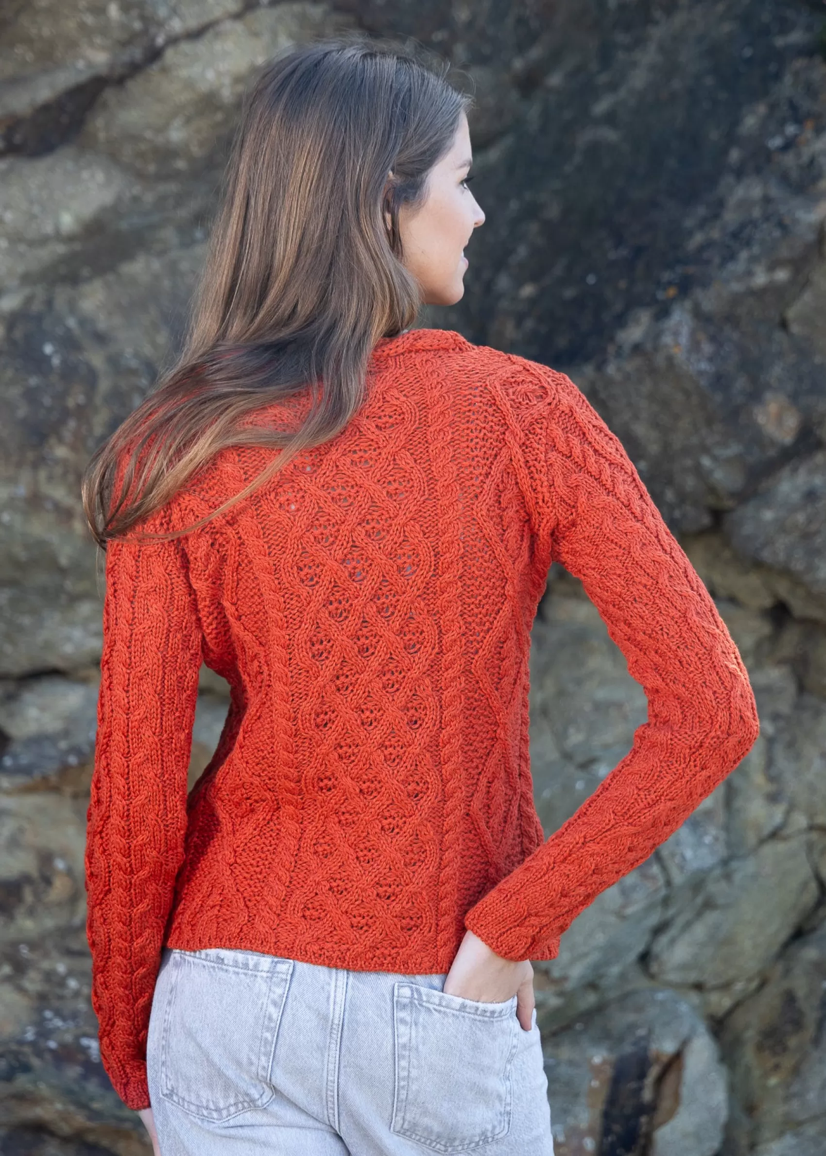 Aran Sweaters^Irelands Eye Knitwear Women's Lambay Aran Sweater | Orange Marl