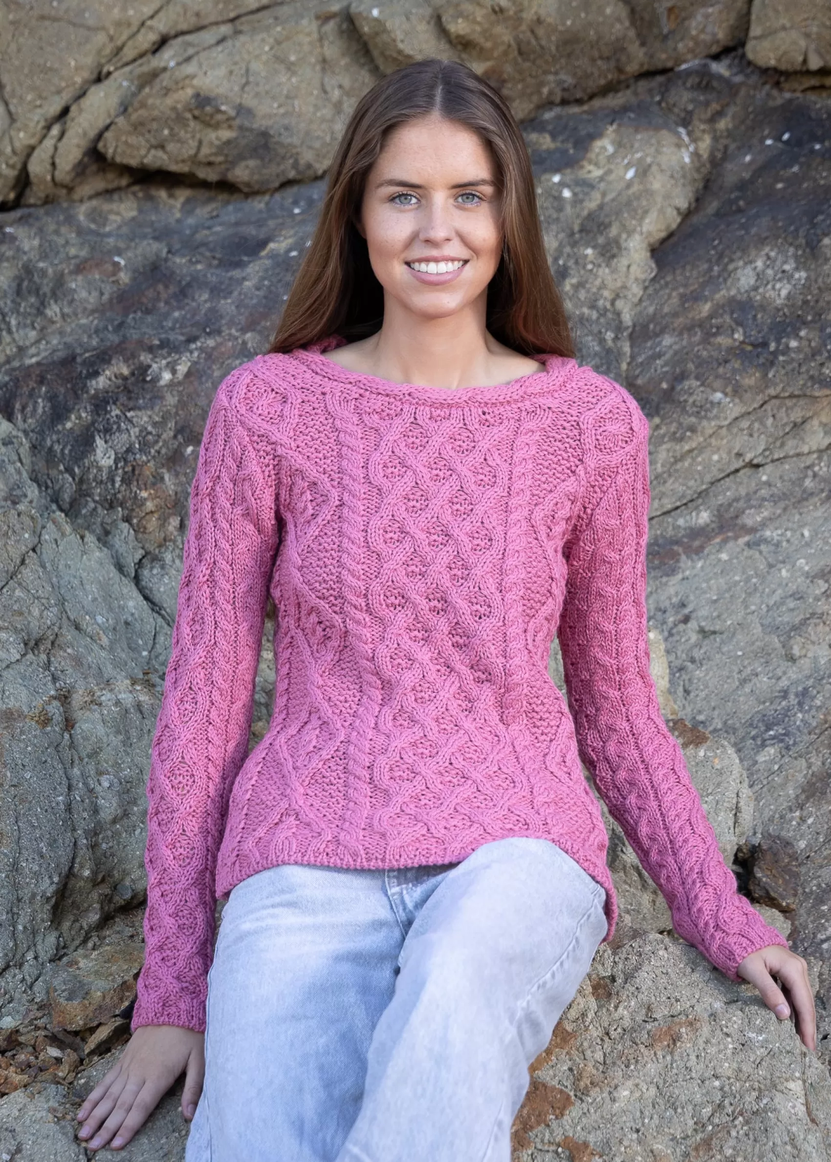 Aran Sweaters^Irelands Eye Knitwear Women's Lambay Aran Sweater | Rosa Pink