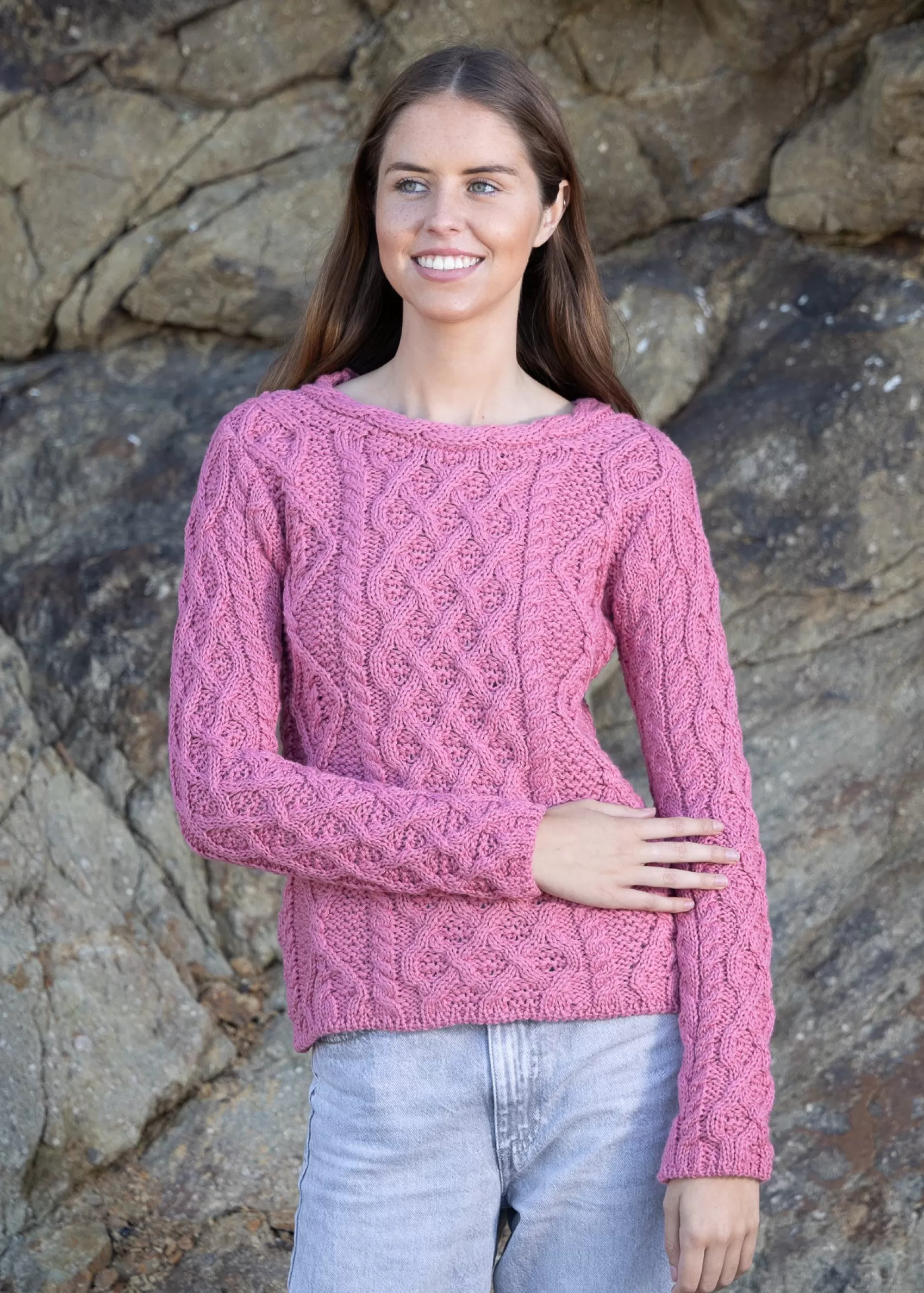 Aran Sweaters^Irelands Eye Knitwear Women's Lambay Aran Sweater | Rosa Pink