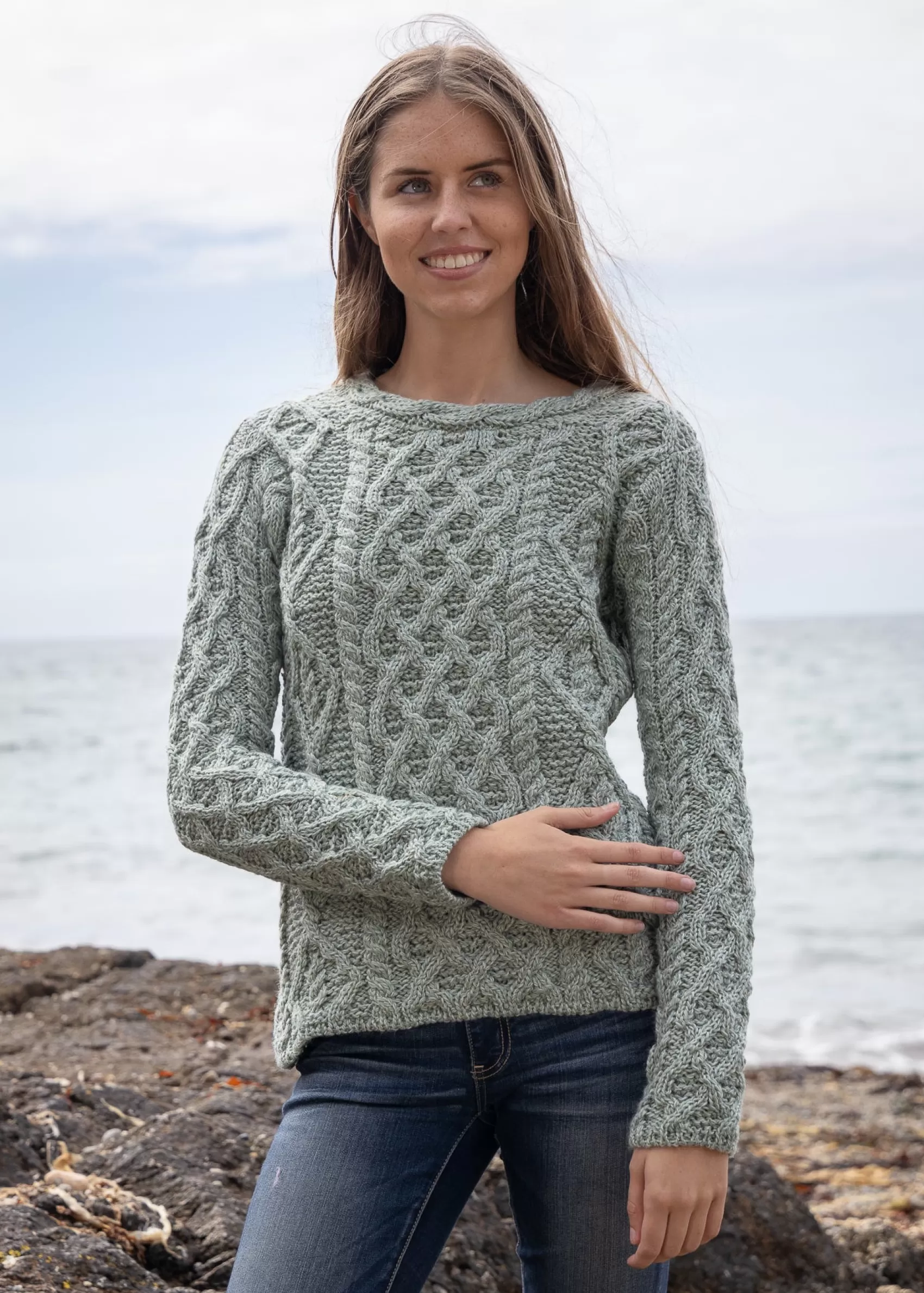 Aran Sweaters^Irelands Eye Knitwear Women's Lambay Aran Sweater | Sage Marl