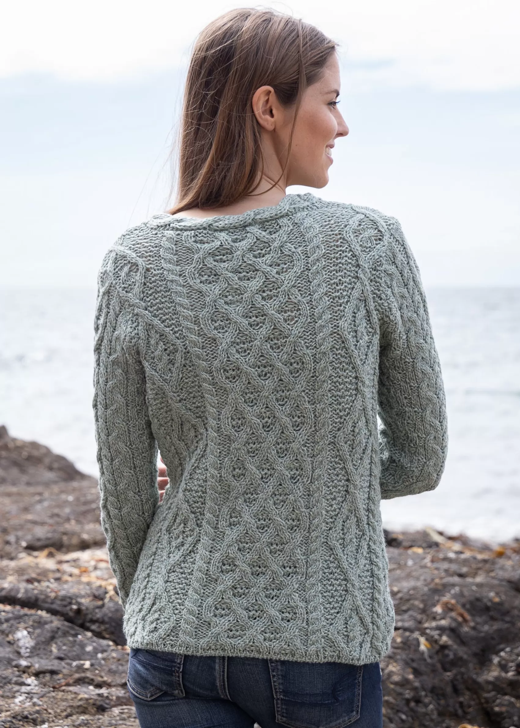 Aran Sweaters^Irelands Eye Knitwear Women's Lambay Aran Sweater | Sage Marl