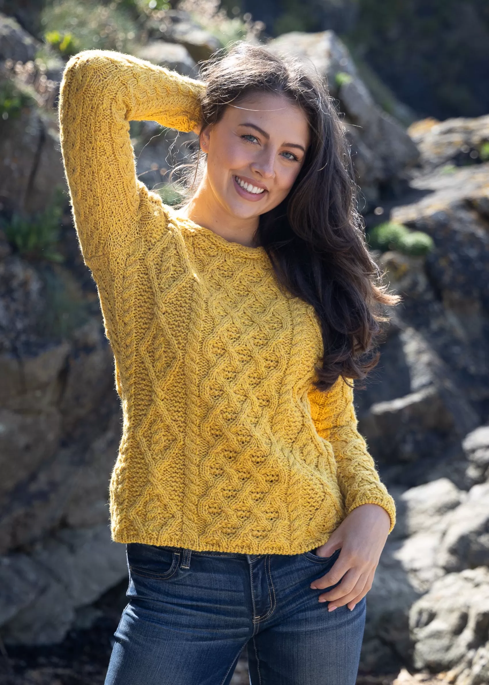 Aran Sweaters^Irelands Eye Knitwear Women's Lambay Aran Sweater | Sunflower