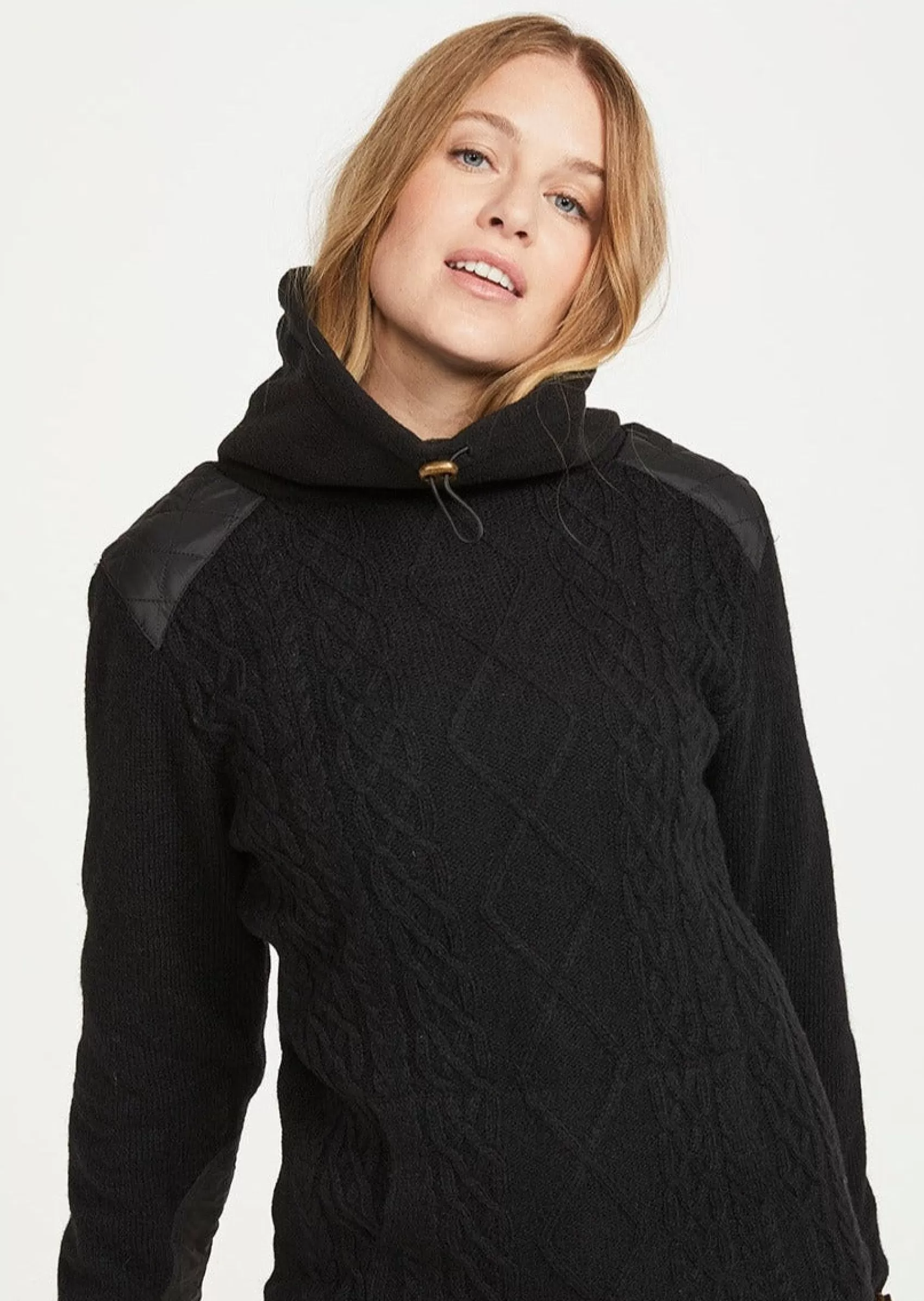 Aran Sweaters^Aran Woollen Mills Women's Lined Aran Cowlneck Sweater | Black