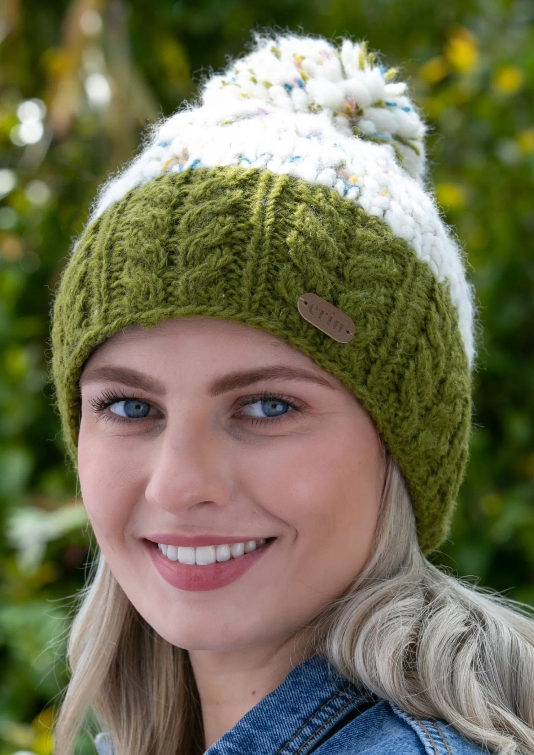 Hats & Caps^Erin Knitwear Wool Bobble Hat Flecked Green